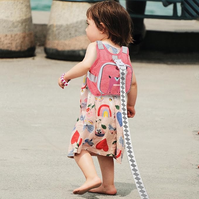 Toddler Harness Leash + Anti Lost Wrist Link, Accmor Kids Harnesses Children Leashes for Girls, Cute Deer Baby Walking Holder Anti-Lost Bracelet Strap Tether for Outdoor Keep Kids Close (Pink)