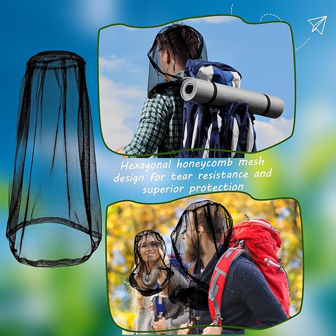 6 Pack Mosquito Head Net Bug Wearable Head Net Mesh with Carry Bags to Prevent Mosquito Fly Insects Bugs for Outdoor Hiking Camping Climbing