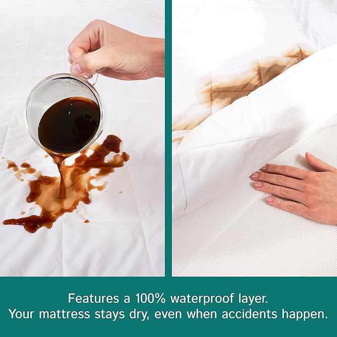 King Size Quilted Mattress Pad - Fitted Waterproof Mattress Protector, Pillow Top Mattress Topper, Premium Quality Hypoallergenic Mattress Cover