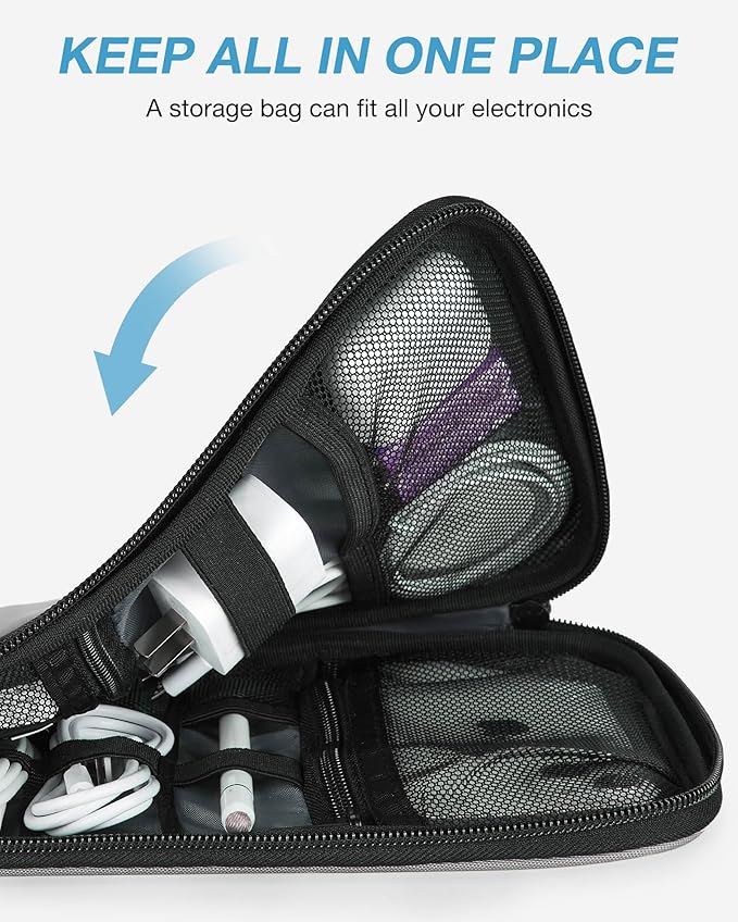 BAGSMART Electronics Travel Organizer Case, Compact Cable Organizer Bag for Phone Accessories, Power Bank, SD Card Storage, Grey
