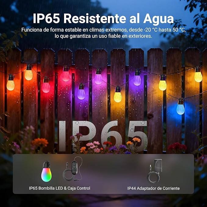 NEEWER 48ft Outdoor String Lights, App Control Smart AI RGBW Hanging Outside