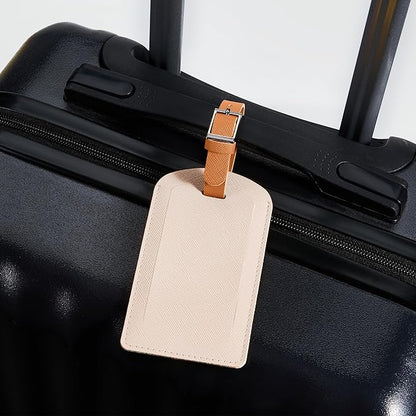 3 Pack Luggage Tags for Suitcases, TSA Approved Bag Tags, Baggage Tags with Privacy Protection, Travel Essentials Luggage Accessories, Ivory & Brown