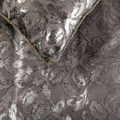 The HomeCentric Silver Bed Runner, King Size 90"x18" Decorative Bed Runner with 2 Matching Pillow Cover, Silver & Grey Velvet Bed Scarf in Foil Velvet Bead Border - Silver Glitterati