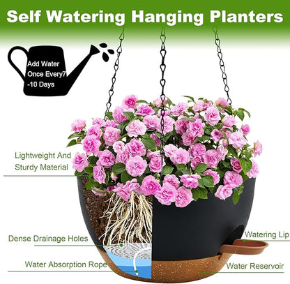 10 inch Hanging Planters for Indoor Plants, 3 Pack Self-Watering Hanging