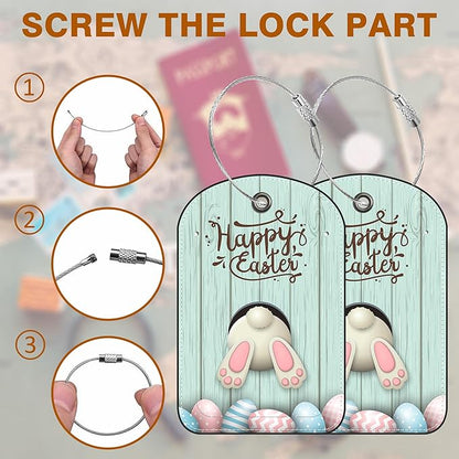 2 PCS Leather Luggage Tags for Suitcase Bunny Bottom and Easter Eggs Travel Luggage Tag with Privacy Flap Name ID Label and Metal Loop for Travel Bag Suitcase