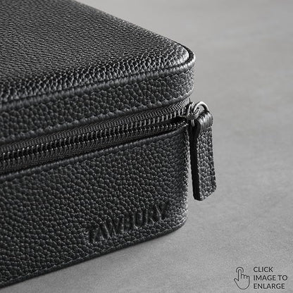 TAWBURY 3 Watch Case for Men – Luxury Leather Watch Travel Case for Men | Black Watch Cases for Men Travel | Traveling Watch Holder for Men | Black Watch Roll Case | 3 Watch Box for Men Travel
