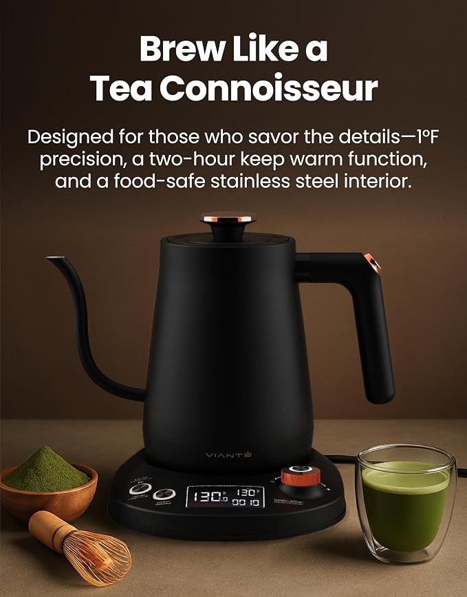 Viante Electric Gooseneck Kettle 0.8L, Pour Over Coffee & Tea, Temp Control |