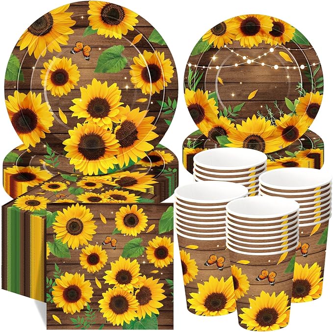 250 Pcs Sunflower Party Decorations Include Spring Summer Floral Paper Plates