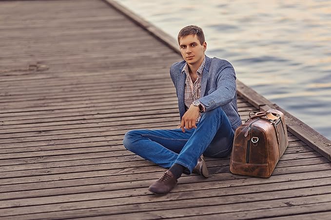 Leather Duffel Bag for Men & Women Travel, Weekend, Overnight, Gym Bag