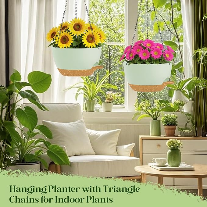 2 Pack 10 Inch Self Watering Hanging Planters