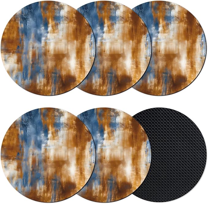 Blue Brown Coasters Set of 6, Absorbent Coasters