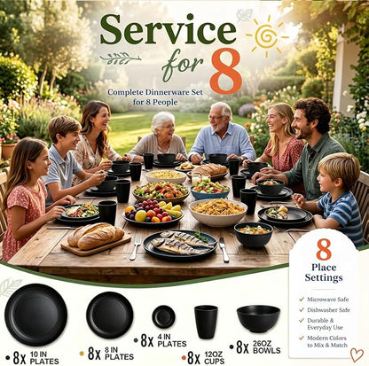 Wheat Straw Dinnerware Sets 40PCS, Microwave Safe Dinnerware Sets, Dinner