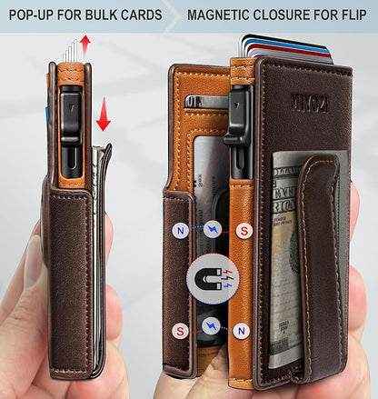 Airtag Wallet for Men,with Money Clip 10 Cards Metal Case Smart Slim Pop Up Credit Card Holder Flip with Magnetic Closure RFID Blocking wallet with Gift Box