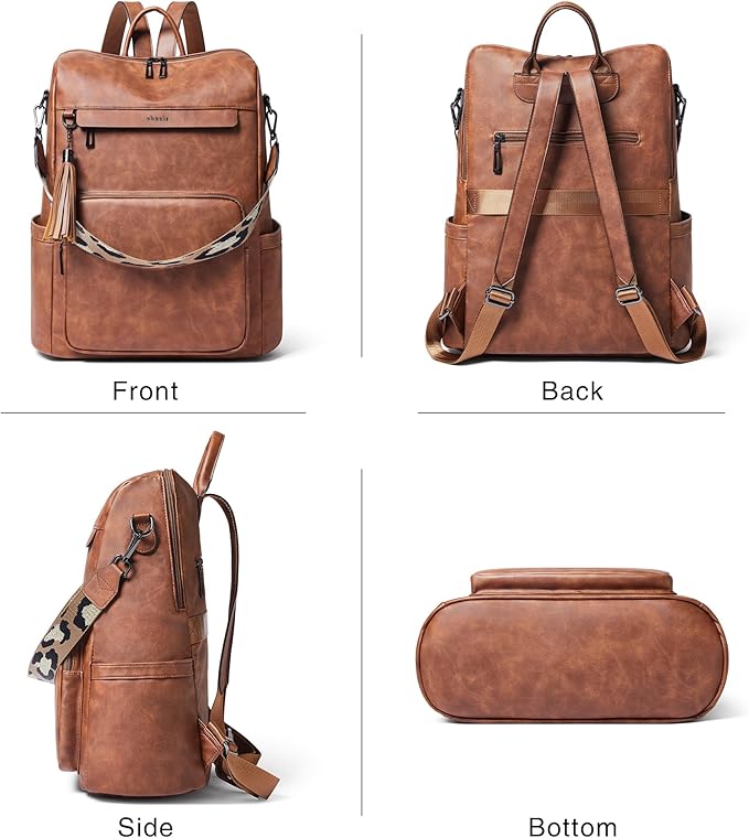 Shrrie Vegan Leather Laptop Backpack for Women 15.6 inch Work Backpack Fashion Travel Backpack Purse for Travel College Work
