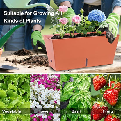 Window Box Planter 6 Pcs, 16.5 Inches Self Watering Rectangle Flower Plant Pots