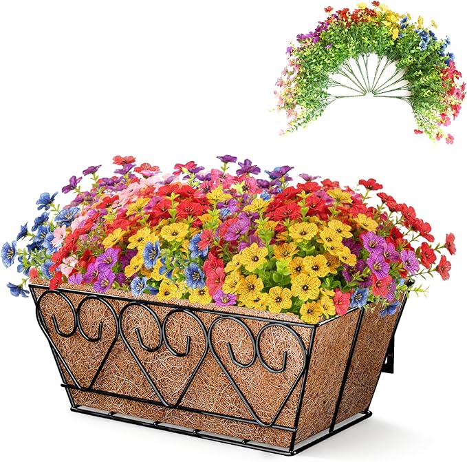 ZeeDix 16 Inch Artificial Flowers Hanging Railing Window Planter Box