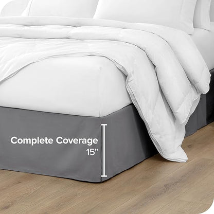 Bare Home Kids Twin Bed Skirt - 15-Inch Tailored Drop Easy Fit - Bed Skirt for Beds - Center & Corner Pleats (Twin, Grey)