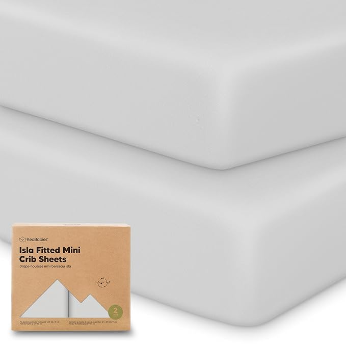 Pack and Play Sheets Fitted - 2-Pack Mini Crib Sheets for Pack N Play Mattress 38x26, Soft & Cozy, Neutral Toddler Playard Bedding, Snug Fitted Mini Baby Crib Mattress Cover Boy, Girl (French Gray)
