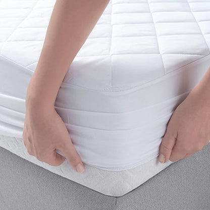 YATAS BEDDING Perle Quilted Fitted Mattress Protector, Machine Washable and Easy Care, Superior Protection and Comfort,100% Cotton Breathable top, (White, Twin XL) - 39"x79" - 14" Deep Pocket