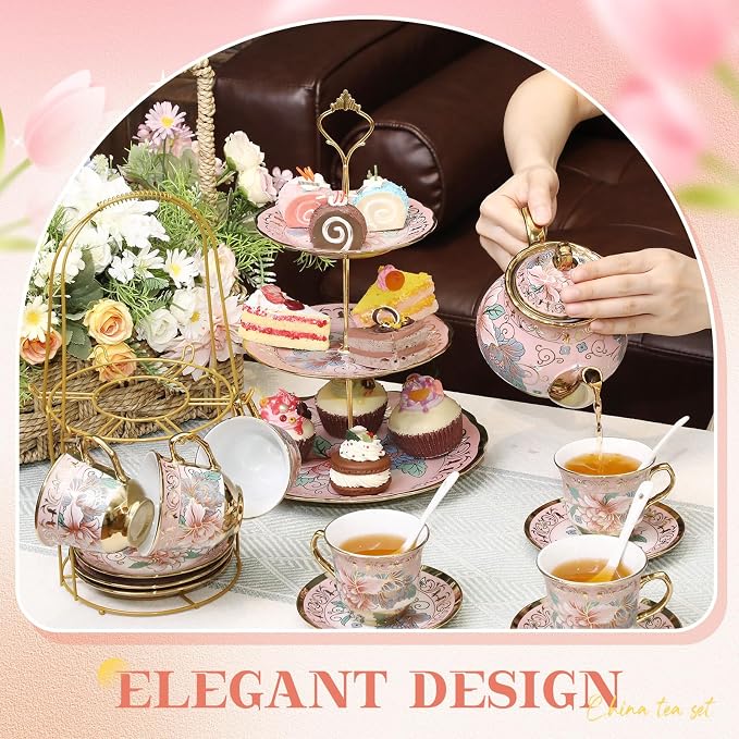 21 Pcs Ceramic Teapot Set Vintage Porcelain Tea Cups