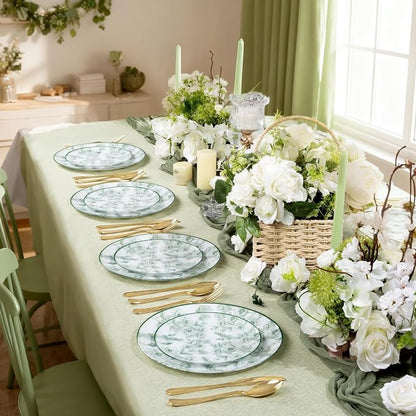 60PCS Green Floral Plastic Plates