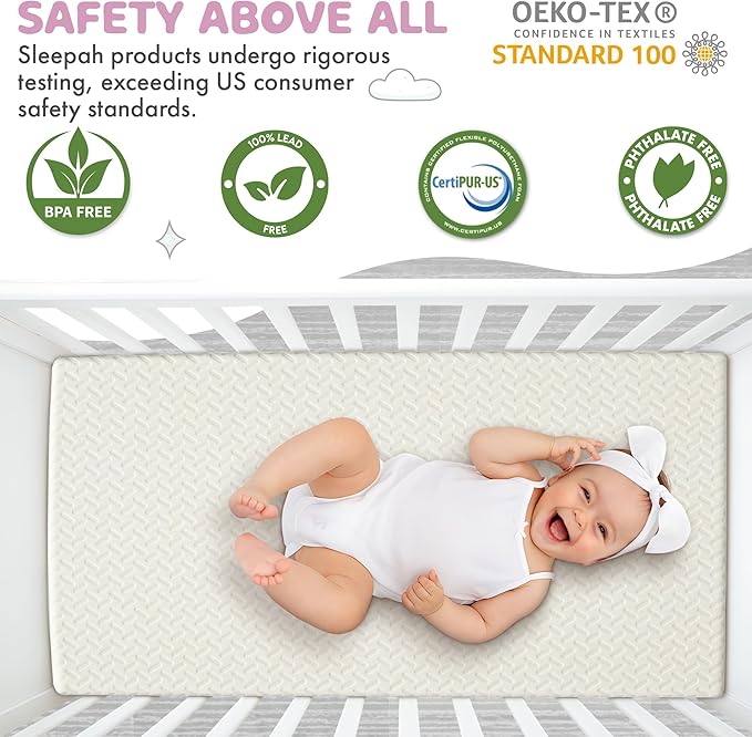 2” Crib Mattress Topper Memory Foam - Waterproof Breathable Soft Washable Cover 52” x28” x 2” Fits Standard Size Cribs & Toddler Beds by Sleepah