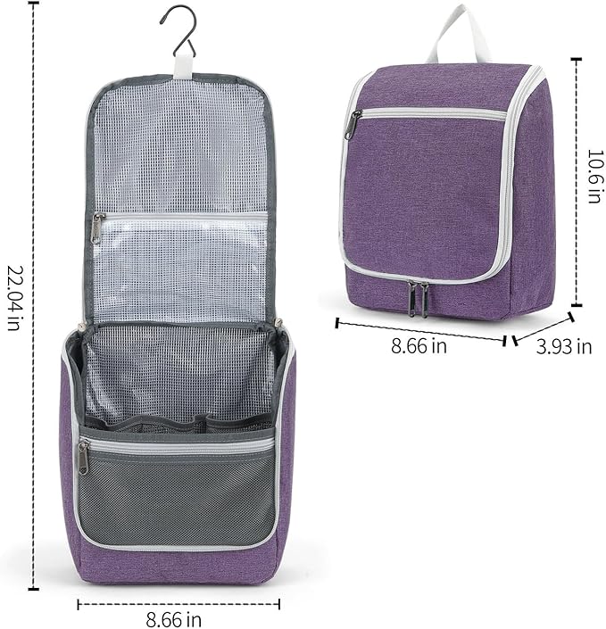 Della Gao Hanging Toiletry Bag for Women, Travel Toiletry Bags Makeup Bag Organizer, Water-resistant Cosmetic Bag for Essentials Accessories (Purple)