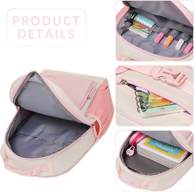 Lightweight Cute Kids Backpack for School Kindergarten Elementary Backpacks for Gilrs ages 6-8-10 (Pink Cream)