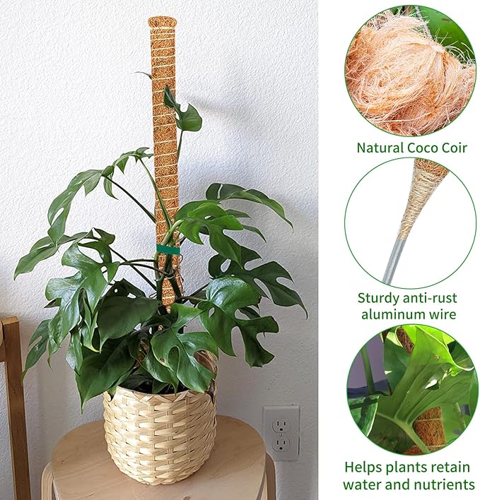 2 Pack 28 Inch Moss Pole Monstera Plant Support, Coir Moss Poles