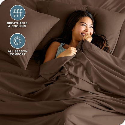 Bare Home Split Head Flex King Sheet Set - 1800 Ultra-Soft Microfiber Bed Sheets - Double Brushed - Deep Pockets - Easy Fit - 4 Piece Set - FlexTop King Bedding (Split Head Flex King, Cocoa)