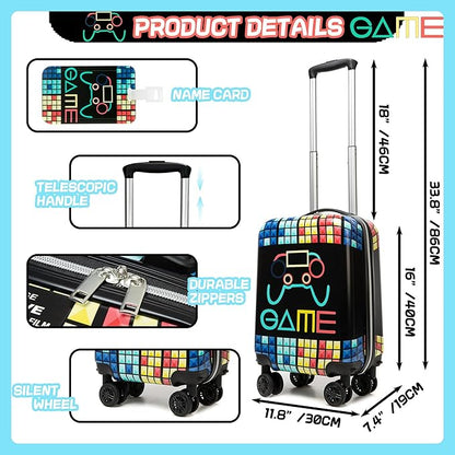 Kid’s Luggage Set 5 Piece Suitcase Set 16’’ Hardside Luggage with Spinner Wheels Girls Boys Carry on Luggage Travel Rolling Luggage Airline Approved