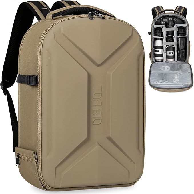 TORIBIO Camera Backpack, Hardshell DSLR Photography Camera Bag, Waterproof Hard Shell Camera Case with Tripod Holder & 15.6" Laptop Compartment Compatible with Canon/Nikon/Sony/DJI Mavic Drone