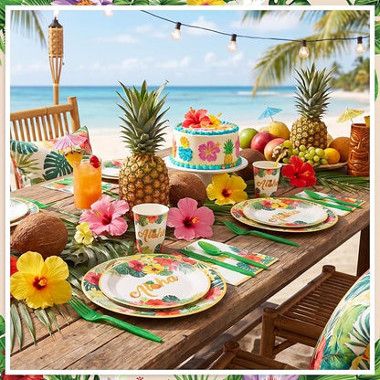 NatNarr Hawaiian Party Supplies Set, Paper Tableware Set