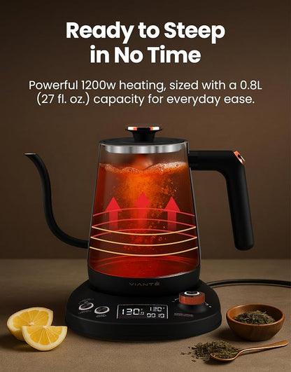 Viante Electric Gooseneck Kettle 0.8L, Pour Over Coffee & Tea, Temp Control |