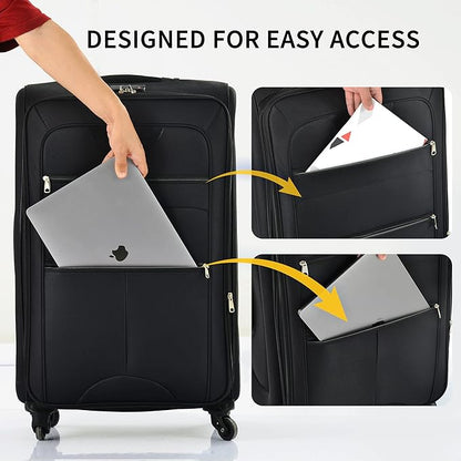 Merax Softside Luggage Set Softshell Lightweight 3 Piece Spinner Suitcase 22" 26" 30" Black