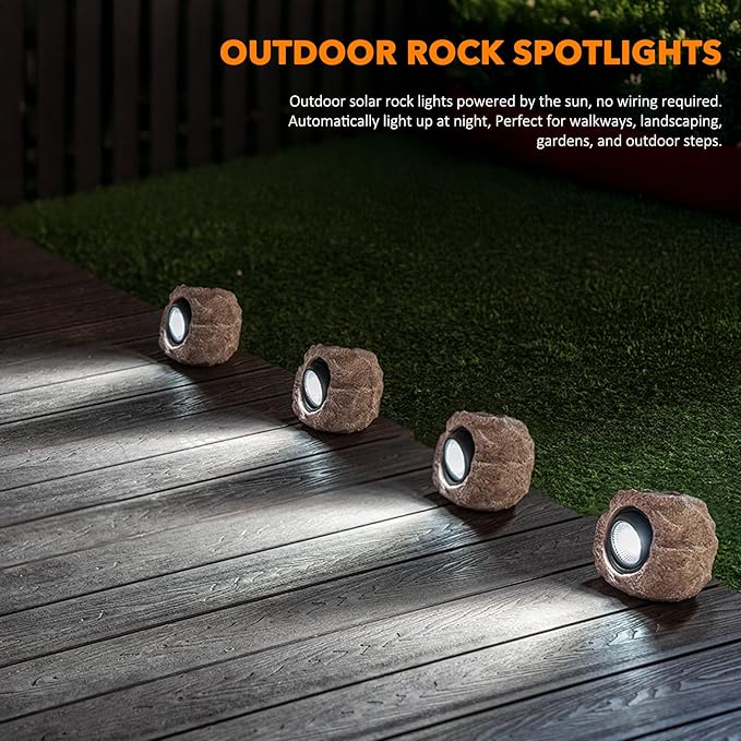 Solar Rock Lights, 4 Pack Solar Powered Waterproof LED Spotlights Decorative