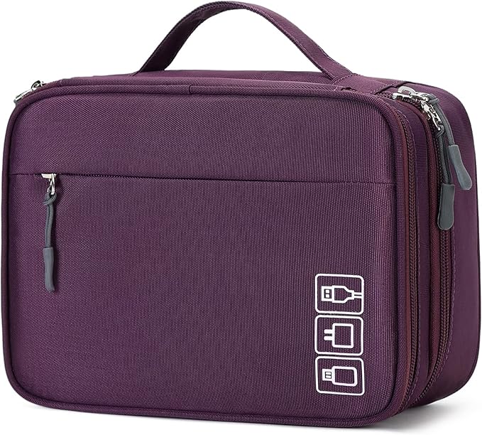 MIRLEWAIY Electronic Organizer Accessory Tech Pouch Water-resistent Travel Cable Storage Bag for Charger, Cables, Power Bank, Hard Drive, Cords, USB, SD Card, Purple