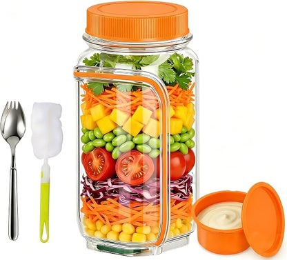 35oz Side Opening Mason Salad Jar | 1000ml Leakproof Portable Salad Container