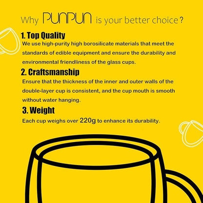 PunPun 12.9OZ. 380ml Clear Coffee Mugs, Glass Cups