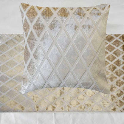 The HomeCentric King/Queen/Twin Ivory Decorative Bed Runner Full 68"x18" Bed Runner with One Pillow Cover, Diamond Pattern, Velvet Cut Bed Scarf on Velvet Fabric - Ivory Velvet Verve