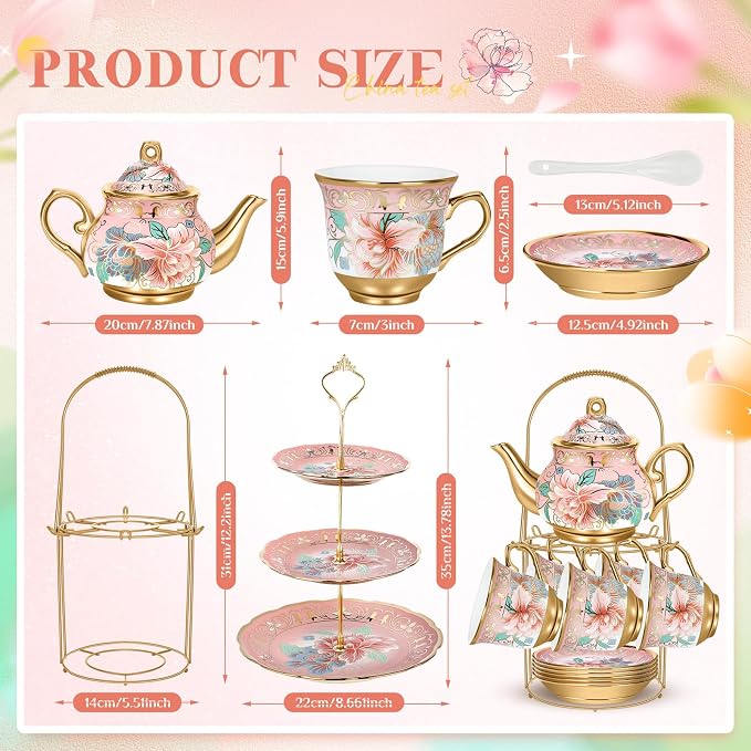 21 Pcs Ceramic Teapot Set Vintage Porcelain Tea Cups