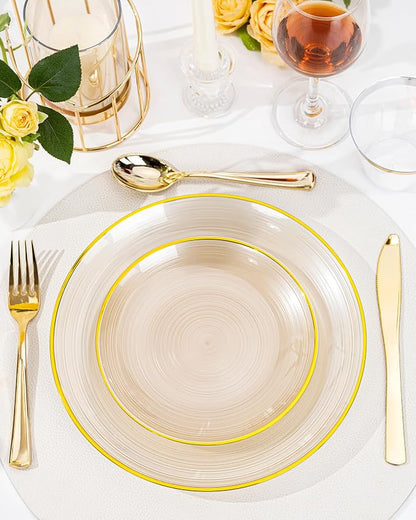 Morejoy 60Pcs Brown Plastic Plates