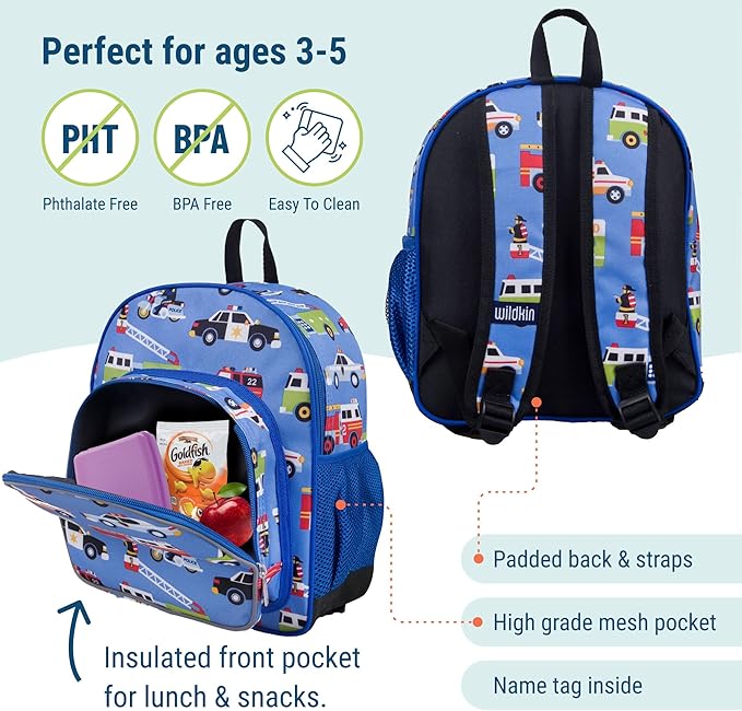 Wildkin 12-inch Kids Backpack – Padded, Adjustable, Ideal for Daycare & Travel - Heroes