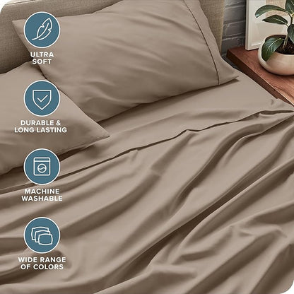 Bare Home Full XL Sheet Set - Luxury 1800 Ultra-Soft Microfiber Full Extra Long Bed Sheets - Double Brushed - Deep Pockets - Easy Fit - 4 Piece Set - Bedding Sheets & Pillowcases (Full XL, Pebble)
