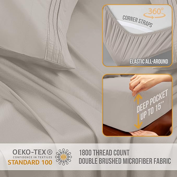 California King Sheet Sets - Luxury Hotel Bed Sheets - Soft Cooling Sheets with Elastic Corner Straps - Deep Pocket Microfiber - Bedding Sheet & Pillowcases - 4 PC (Cal King Size, Beige)