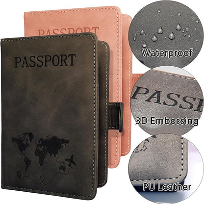 Passport Holder for Travel Essentials, 2 Pack Rfid Passport Cover for Women Men