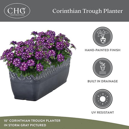 Classic Home and Garden Corinthian Rectangular Trough Window Box Planter