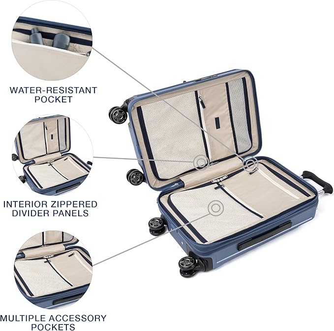 Travelpro Platinum Elite Hardside Expandable Carry on Luggage, 8 Wheel Spinner, TSA Lock, Hard Shell Polycarbonate Suitcase, Dark Sky Blue, Carry on Laptop Pocket 21-Inch
