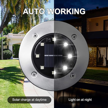 LYHOPE Solar Ground Lights Outdoor, 8 Pack 8 LED Solar Disk Lights Waterproof