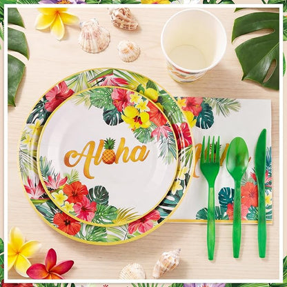 NatNarr Hawaiian Party Supplies Set, Paper Tableware Set